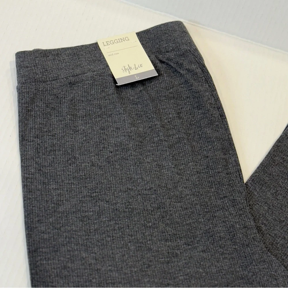 π Style & Co Ribbed Leggings Charcoal Heather Large Super Soft Mid-Rise Stretch - Picture 3 of 16